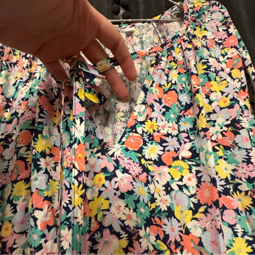 Gap Women’s Size L Relaxed Smocked Splitneck‎ Mini Dress Spring Floral - Picture 4 of 11